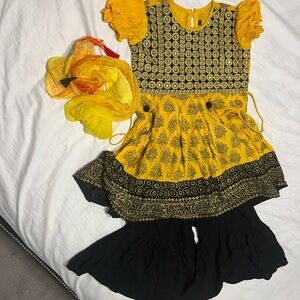girls size selwar kamiz.Vibrant Yellow and Black 2/3 years old girls suit.
